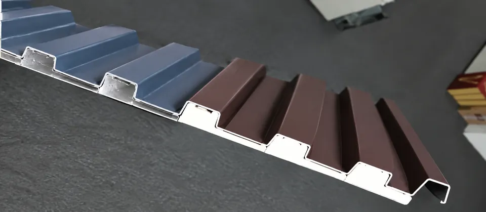 Aluminium fluted panels in brown and grey