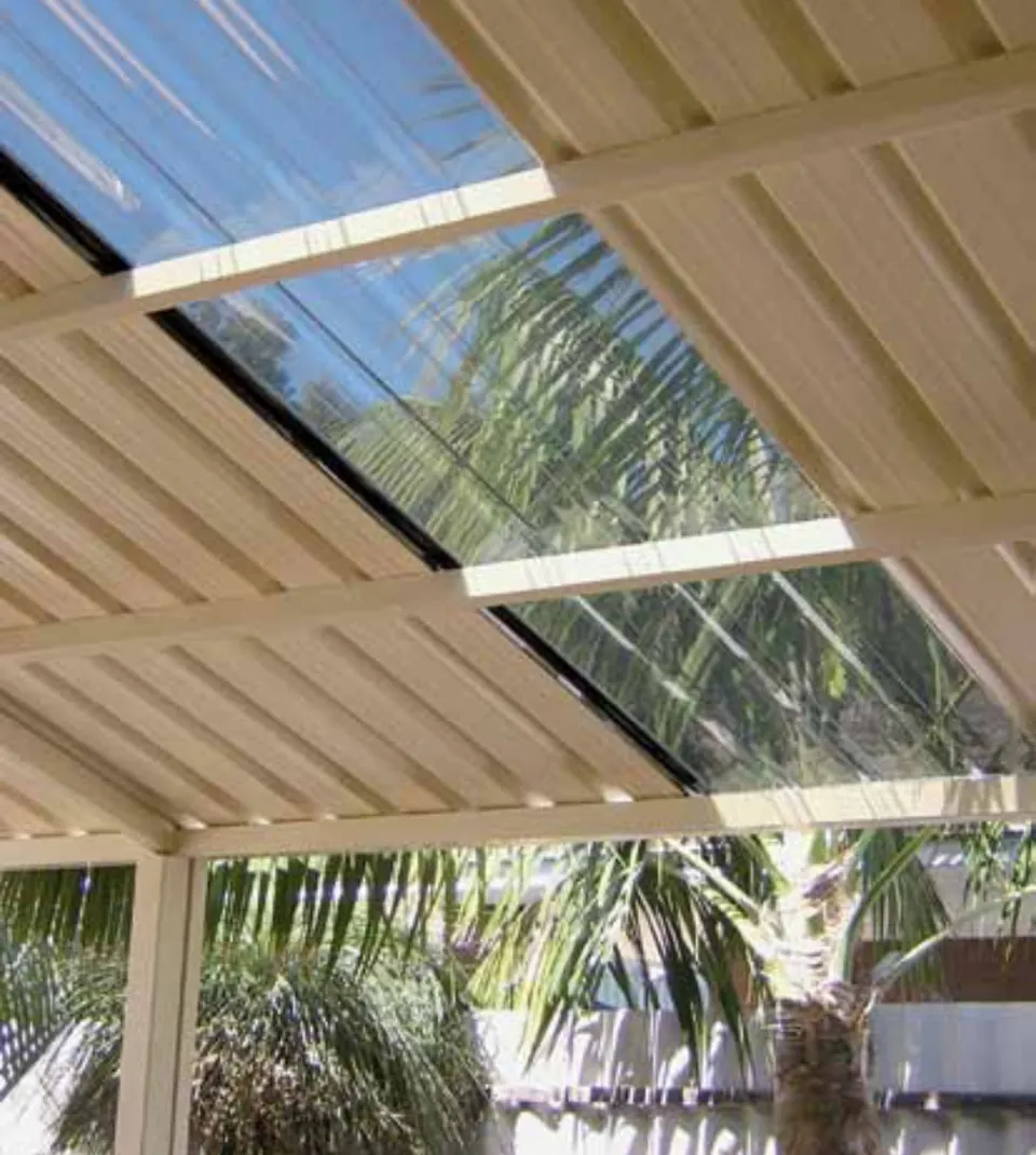Corrugated polycarbonate skylight in a patio roof