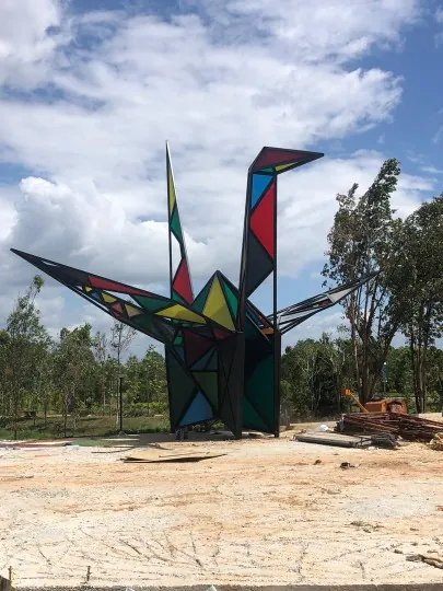 Landmark sculpture with coloured polycarbonate panels