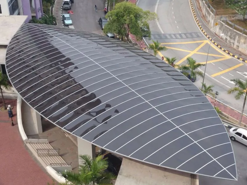 Leaf shaped polycarbonate canopy seen from above
