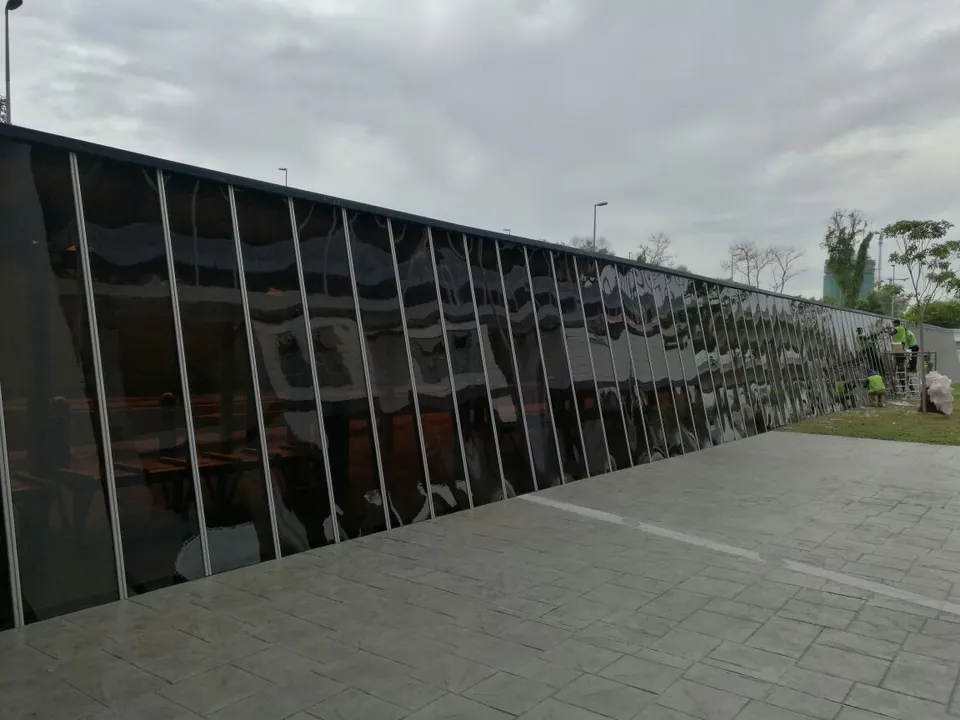 Polycarbonate panels along the side of a building