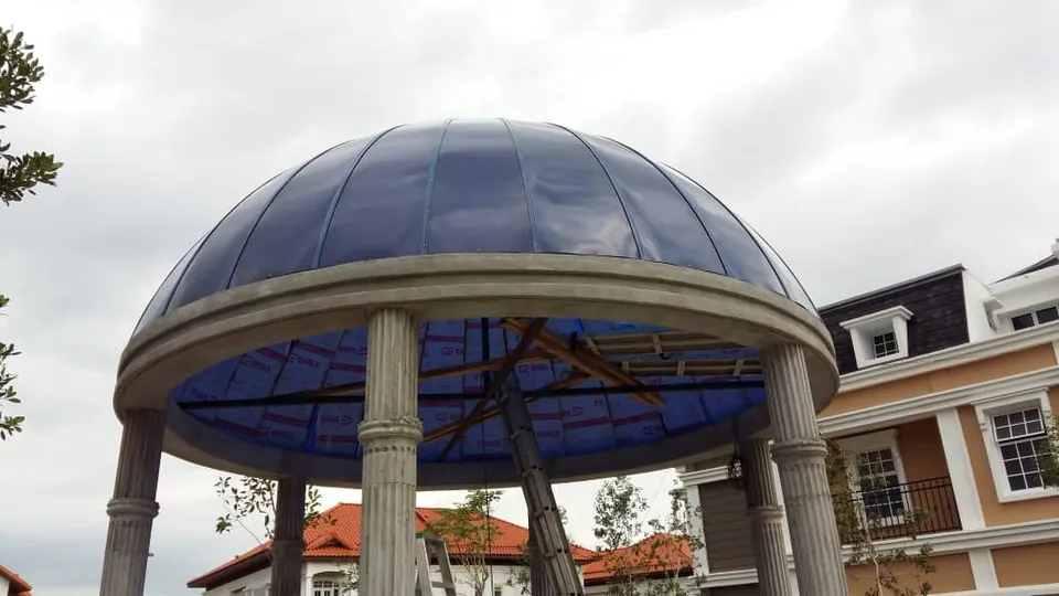 Blue polycarbonate dome over a gazebo