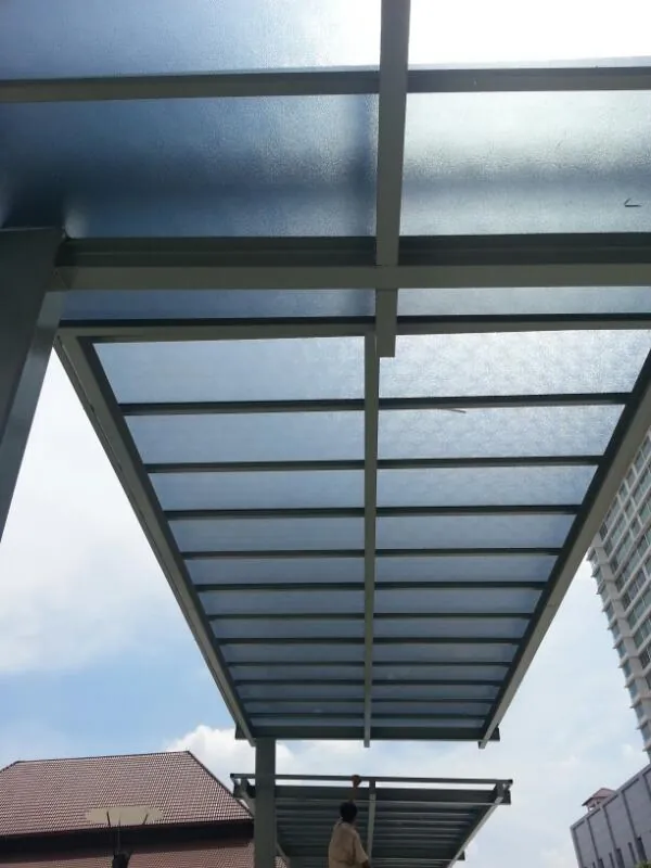 Polycarbonate awning seen from below
