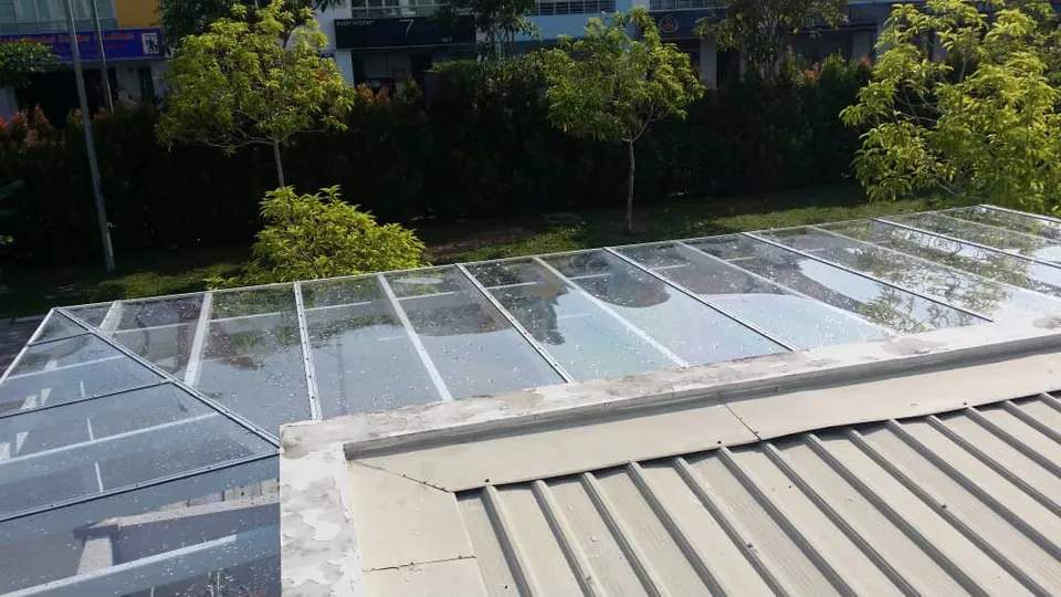 Clear polycarbonate skylight on a roof