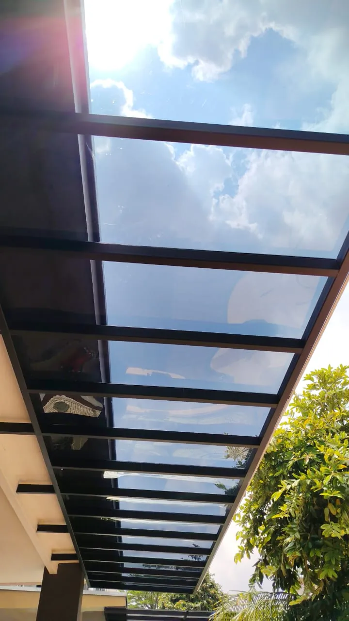 Polycarbonate awning against the sky